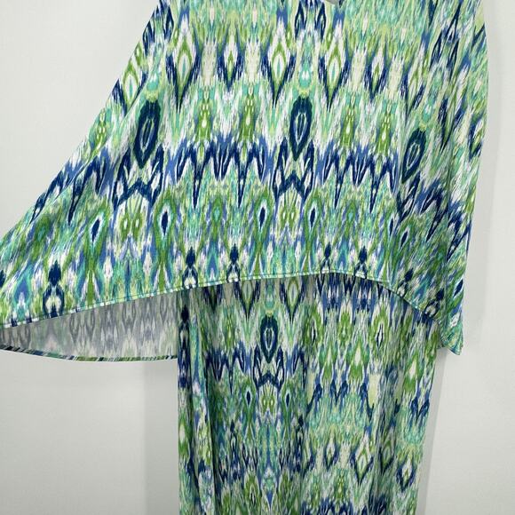Chico's dress large Ikat print V neck sleeveless maxi stretch beach blue green - Picture 4 of 10